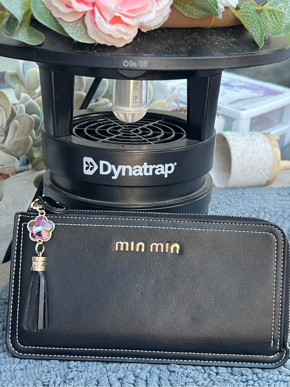 Miu Miu Black Zip-Around Wallet with Tassel and Iridescent Charm